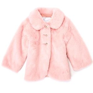 Edgehill Collection, Baby Girls 12-24 Months Pink Faux-Fur Coat